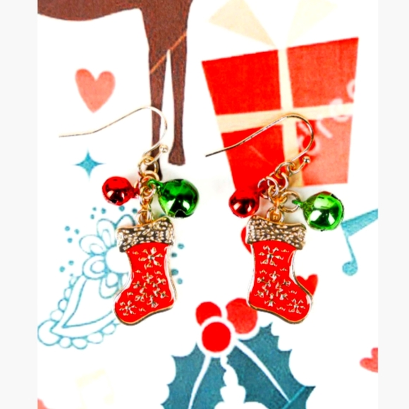 Jingle Bells Stocking Earrings - Picture 1 of 6